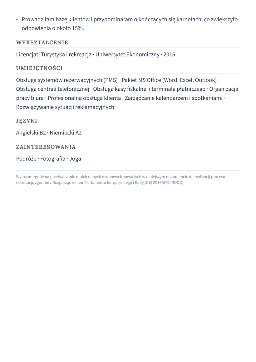 Wzór CV — Recepcjonista / recepcjonistka — strona 2