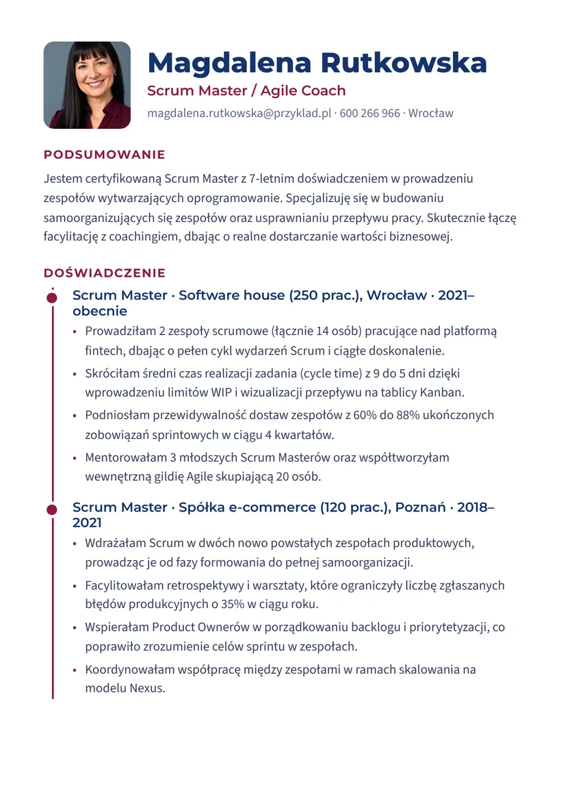 Wzór CV — Scrum Master — strona 1