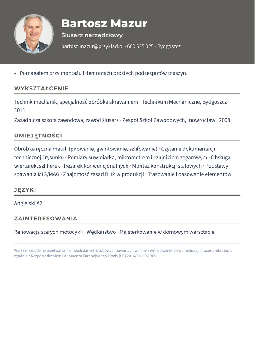 Wzór CV — Ślusarz — strona 2