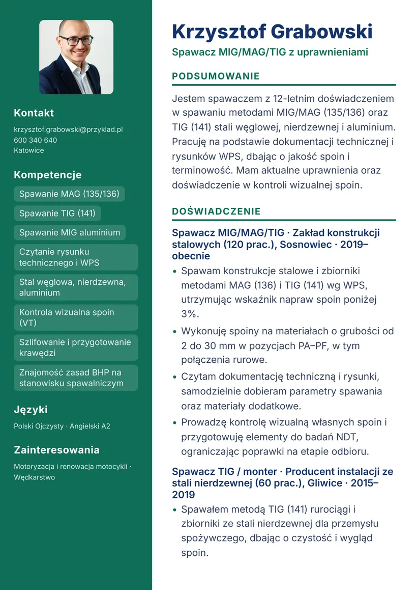 Wzór CV — Spawacz (MIG/MAG/TIG) — strona 1