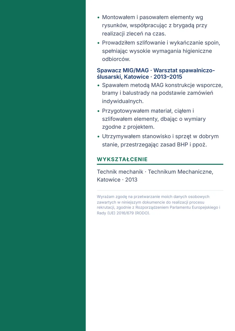 Wzór CV — Spawacz (MIG/MAG/TIG) — strona 2