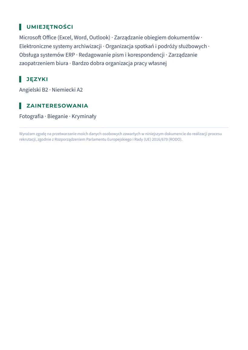 Wzór CV — Specjalista ds. administracji biurowej — strona 2
