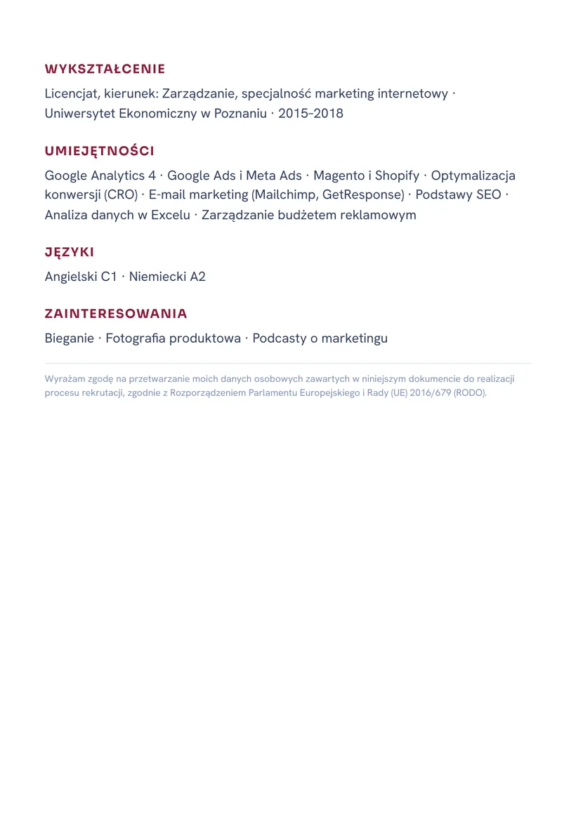 Wzór CV — Specjalista ds. e-commerce — strona 2