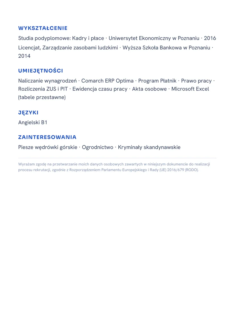 Wzór CV — Specjalista ds. kadr i płac — strona 2