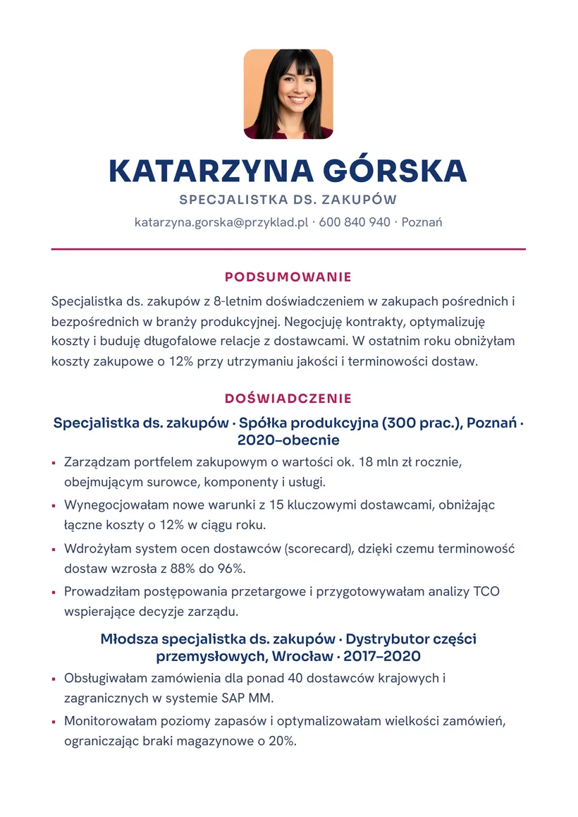 Wzór CV — Specjalista ds. zakupów — strona 1