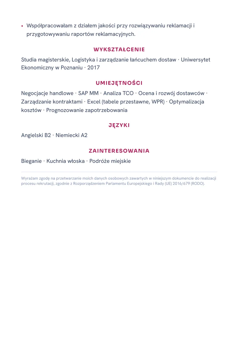 Wzór CV — Specjalista ds. zakupów — strona 2
