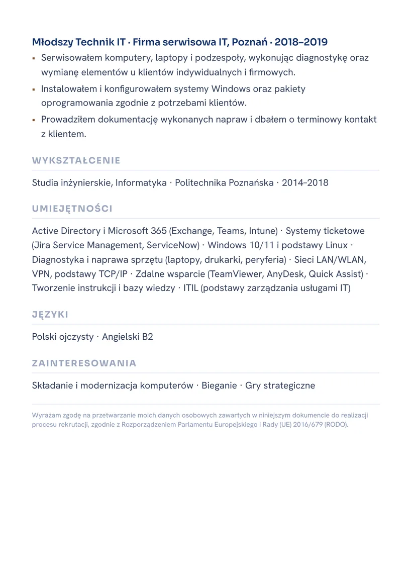 Wzór CV — Specjalista IT Support (helpdesk) — strona 2