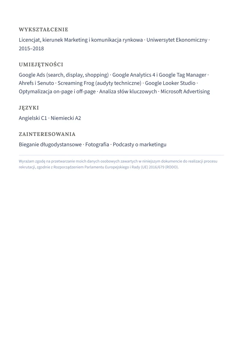 Wzór CV — Specjalista SEO/SEM — strona 2