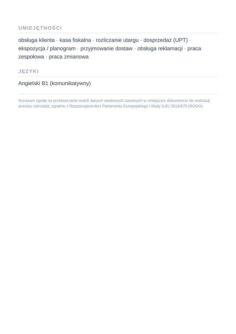 Wzór CV — Sprzedawca / kasjer — strona 2