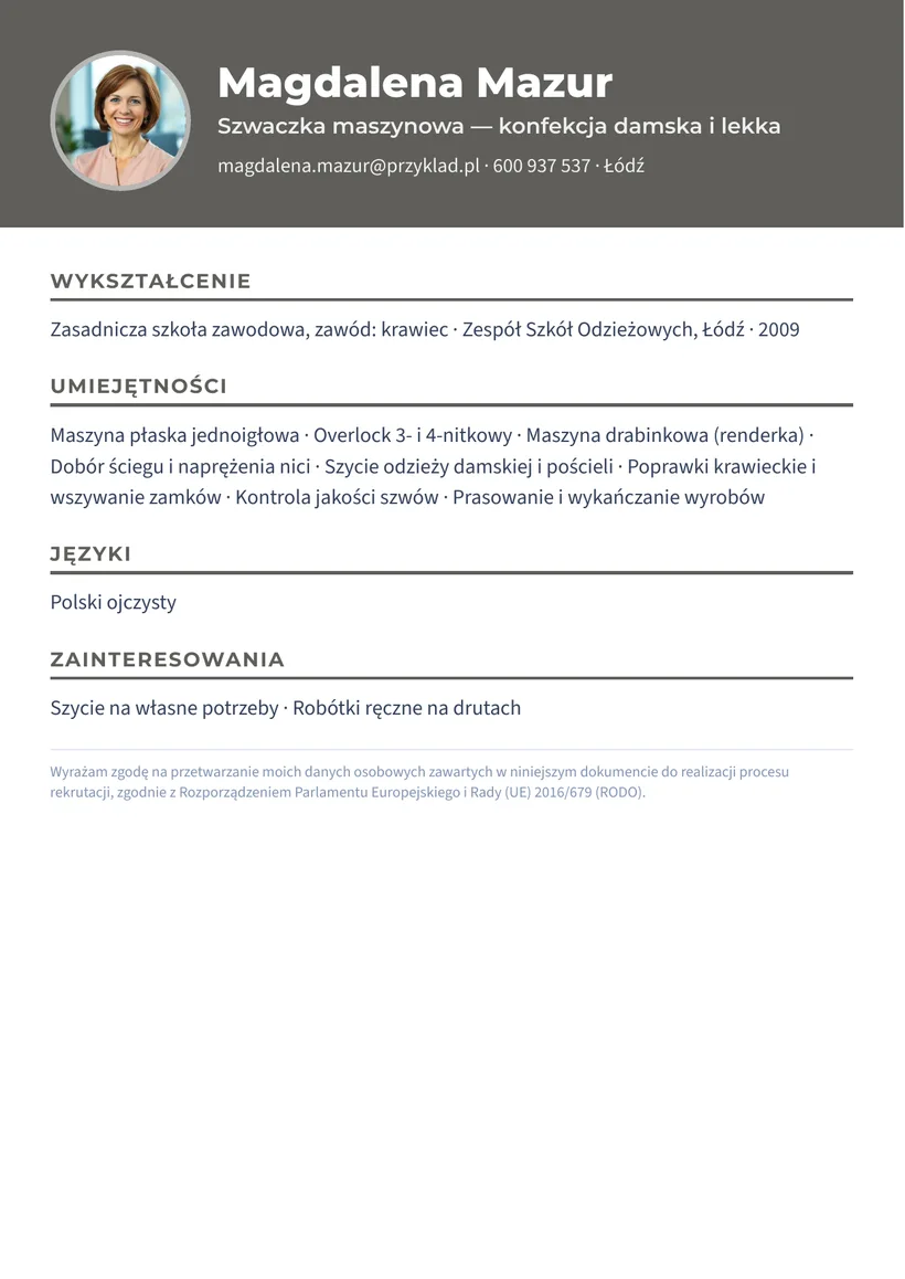 Wzór CV — Szwaczka — strona 2