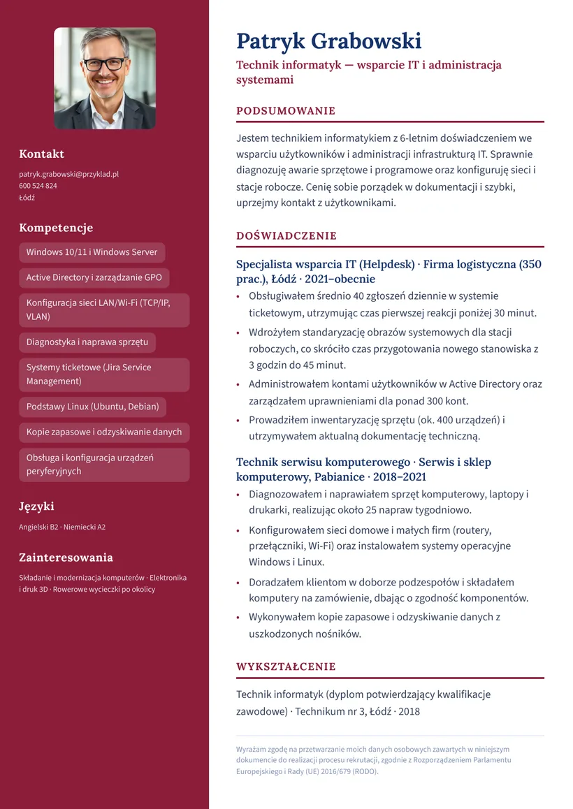 Wzór CV — Technik informatyk — strona 1