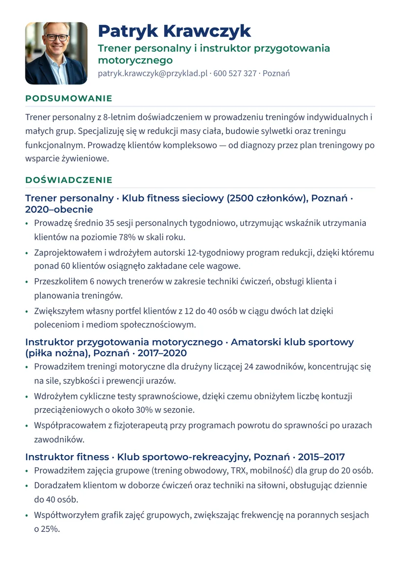 Wzór CV — Trener personalny — strona 1